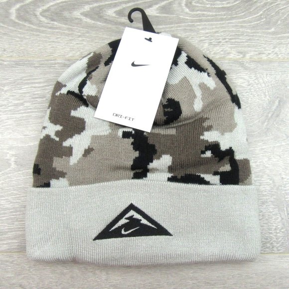 Nike Trail Running Beanie One Size Fit Fossil Black Camo Dri-Fit NEW - Picture 2 of 11